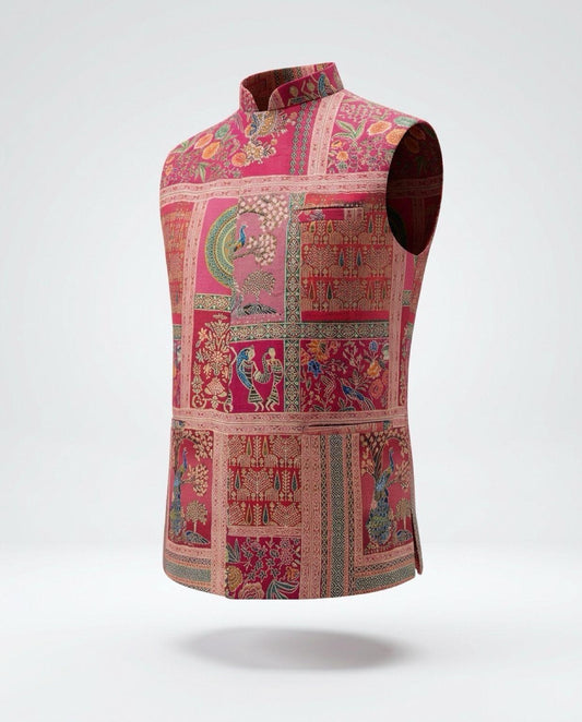 Men's Jodhpuri Koti Jacket - Red