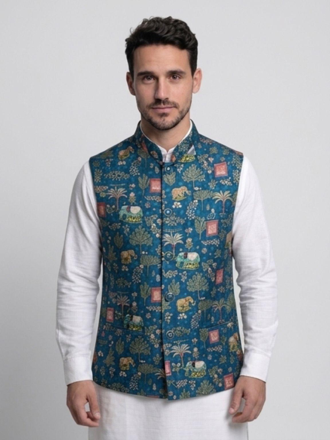 Men's Jodhpuri Koti Jacket - Teal