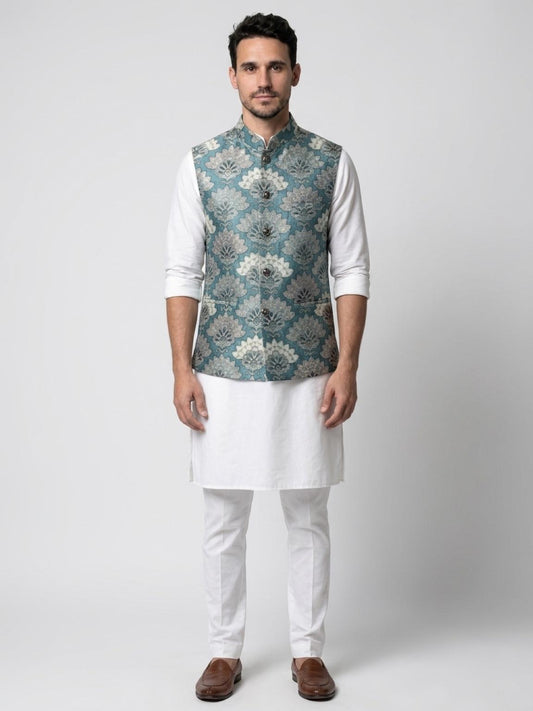 Men's Sequins Koti Jacket - Teal