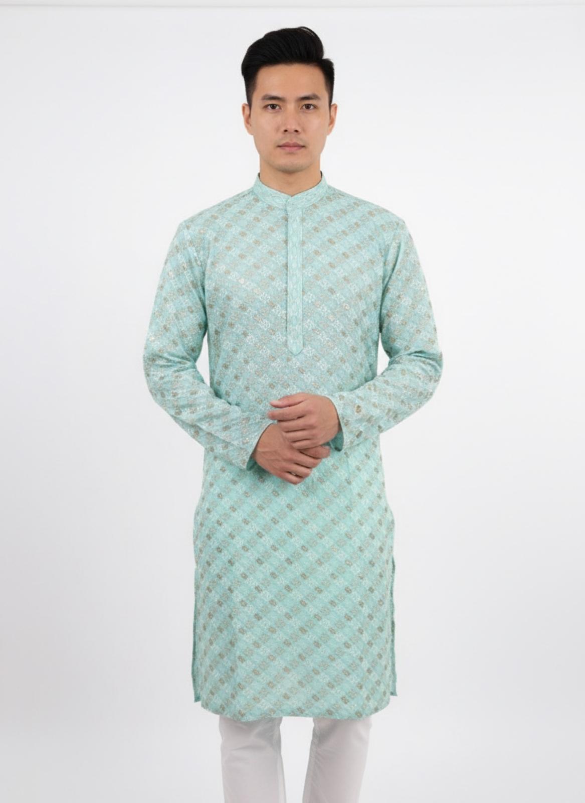 The Serene Sequin – Aqua Mint Kurta Set