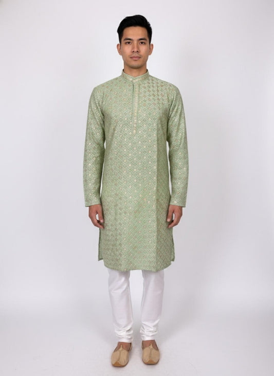 The Serene Sequin – Deep Olive Kurta Set
