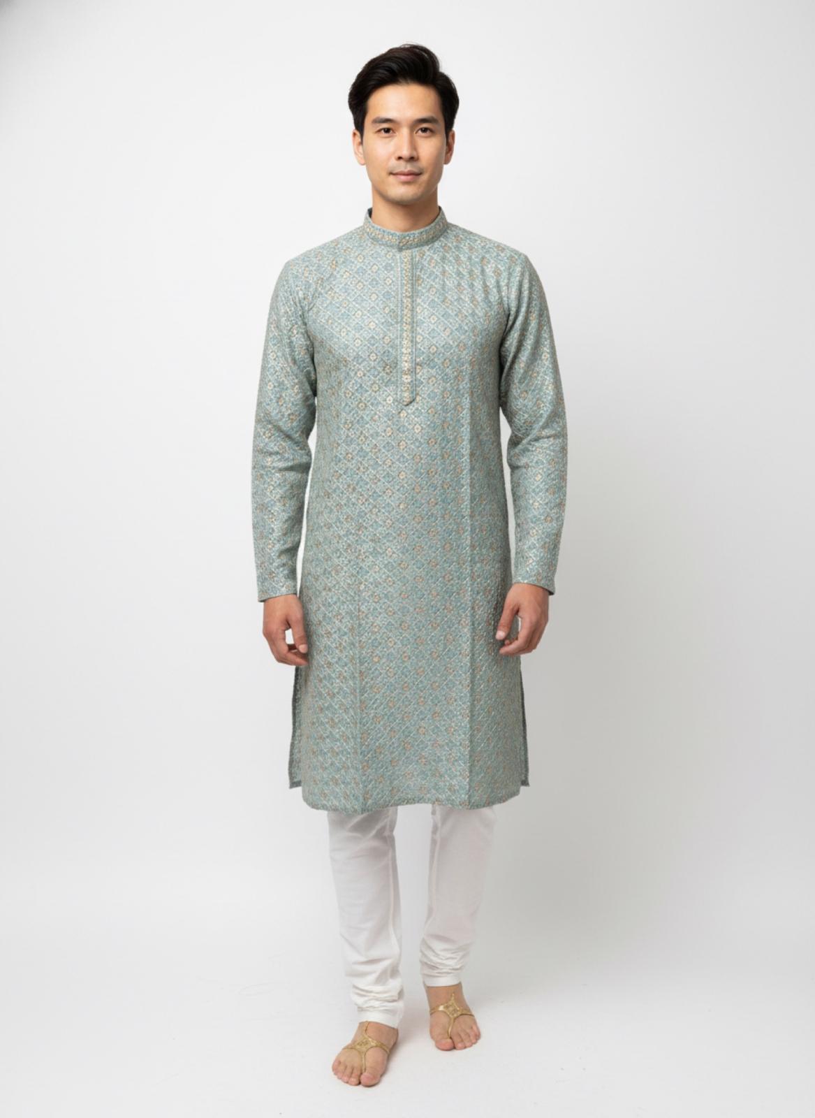 The Serene Sequin – Sage Green Kurta & Pyjama Set