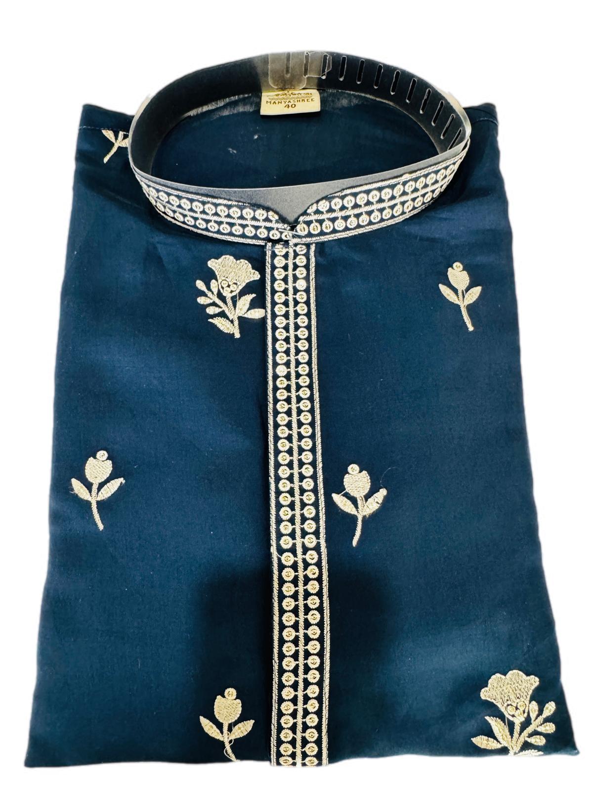 Navy Blue Floral Embroidery Kurta Set