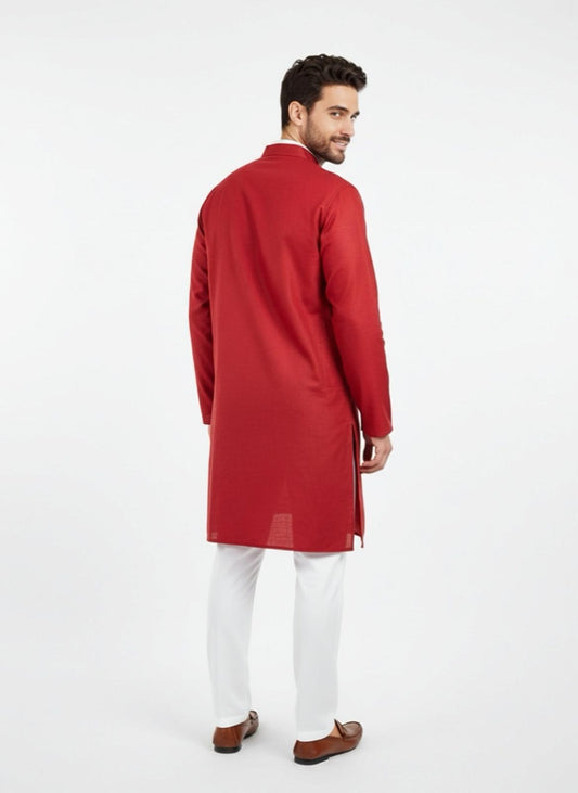 The Zen Minimalist Crimson Red Cotton Kurta Set