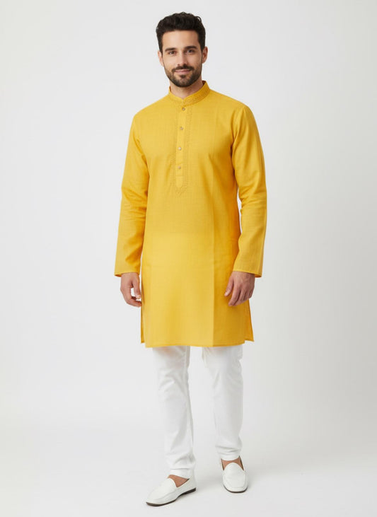 The Zen Minimalist Sunshine Yellow Cotton Kurta Set