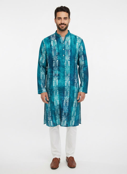 The Breezy Batik - Ocean Teal Kurta  Set