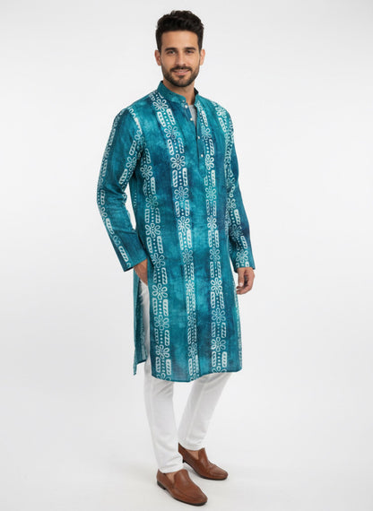 The Breezy Batik - Ocean Teal Kurta  Set