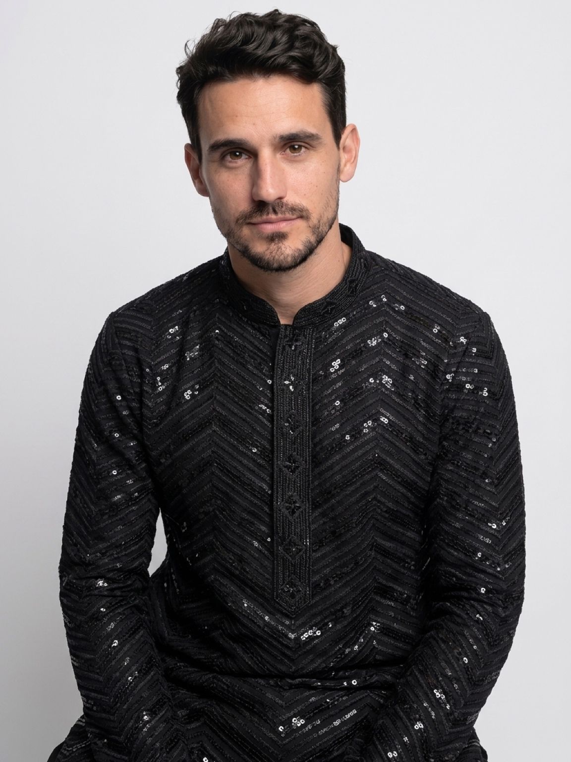 Men's Premium Chikankari Sequin Kurta Set - Black