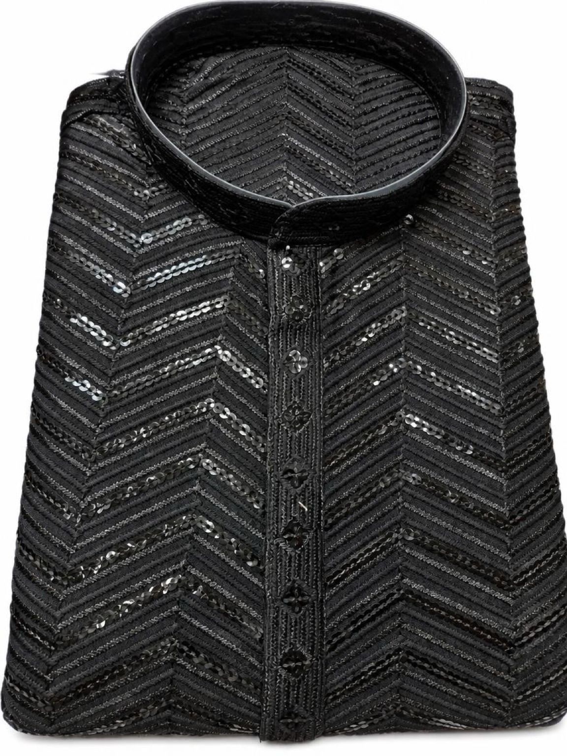 Men's Premium Chikankari Sequin Kurta Set - Black