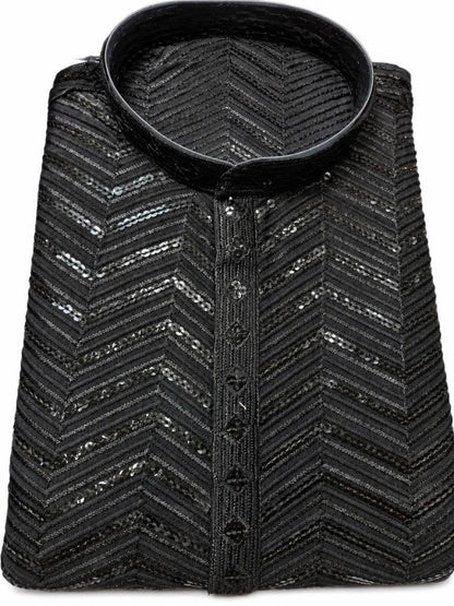 Men's Premium Chikankari Sequin Kurta Set - Black