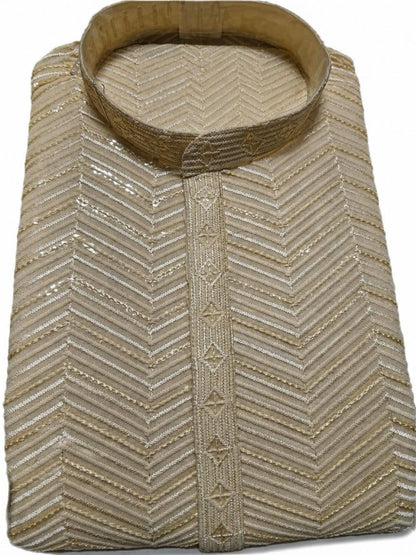 Men's Premium Chikankari Sequin Kurta Set - Cream