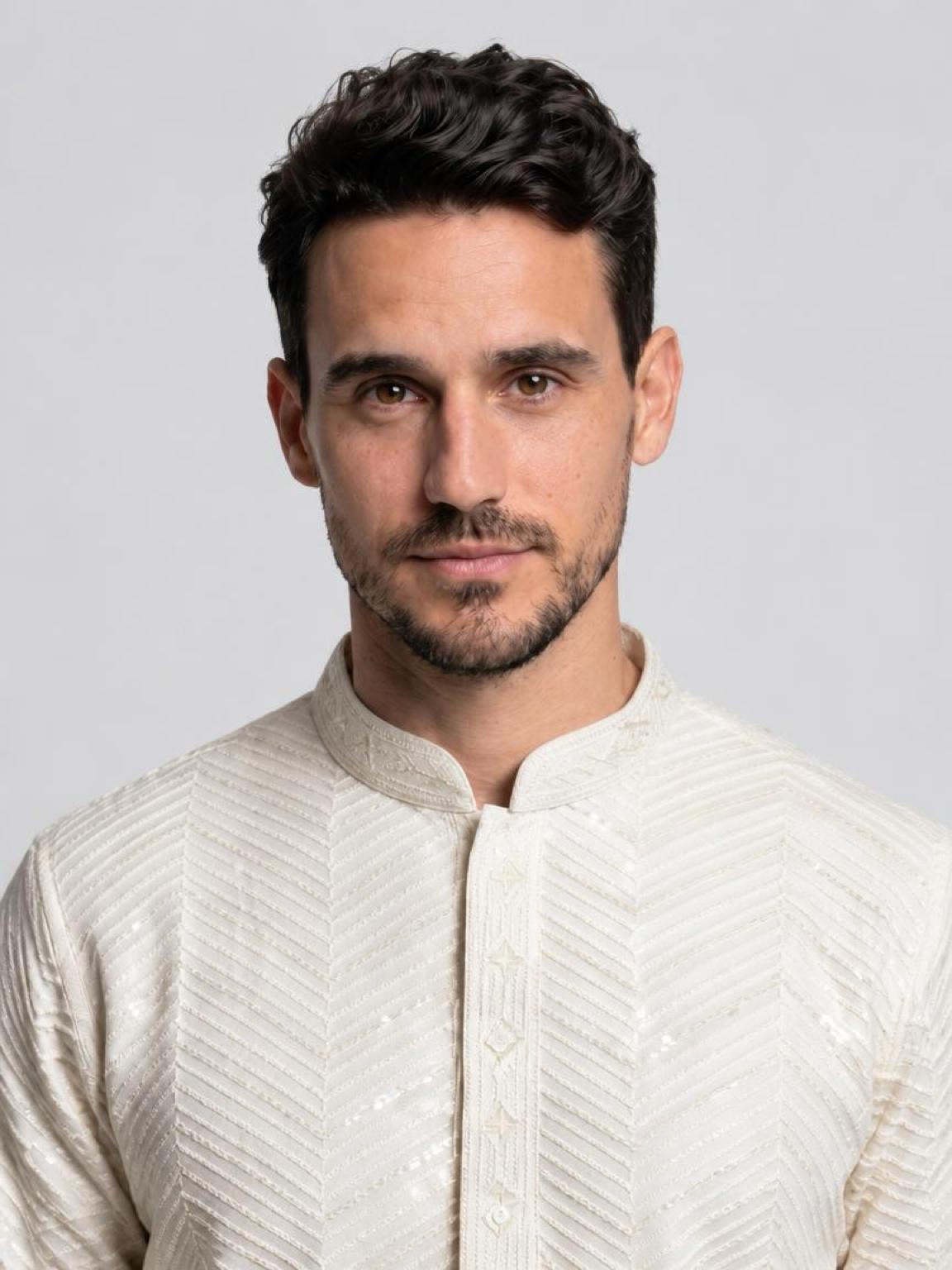 Men's Premium Chikankari Sequin Kurta Set - Off-White