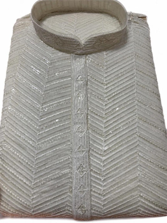 Men's Premium Chikankari Sequin Kurta Set - Off-White