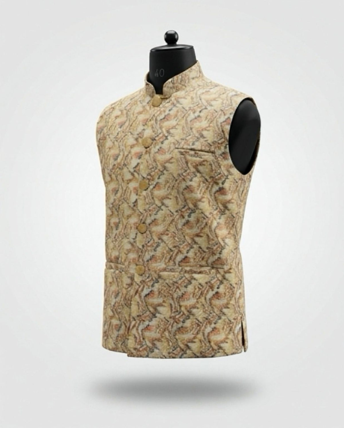 Men's Cotton Koti Jacket - Beige Abstract