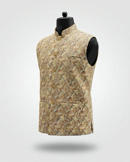 Men's Cotton Koti Jacket - Beige Abstract