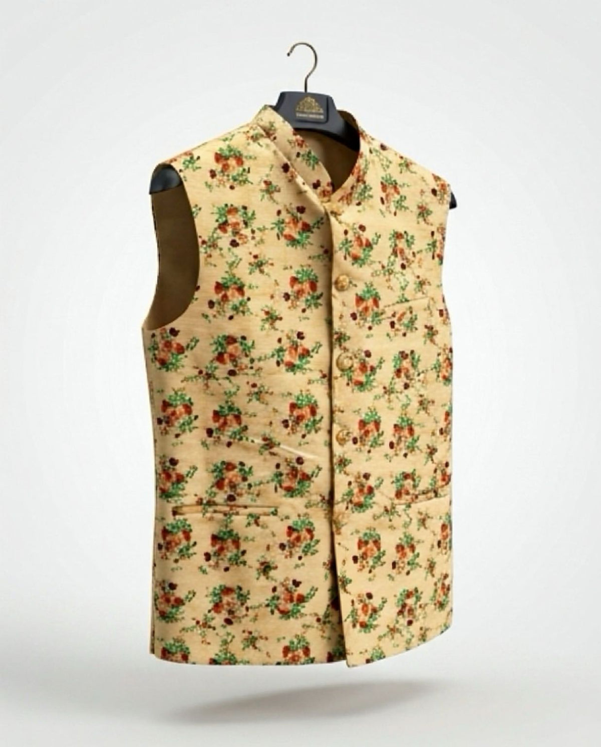 Men's Cotton Koti Jacket - Cream Floral