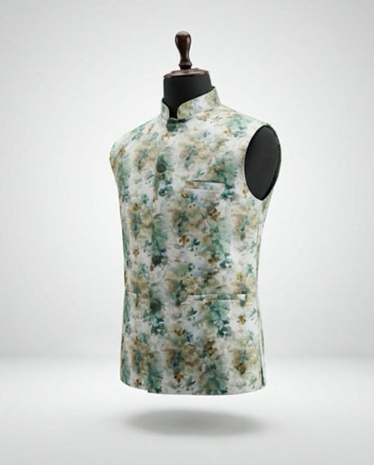Men's Cotton Koti Jacket - Green Floral
