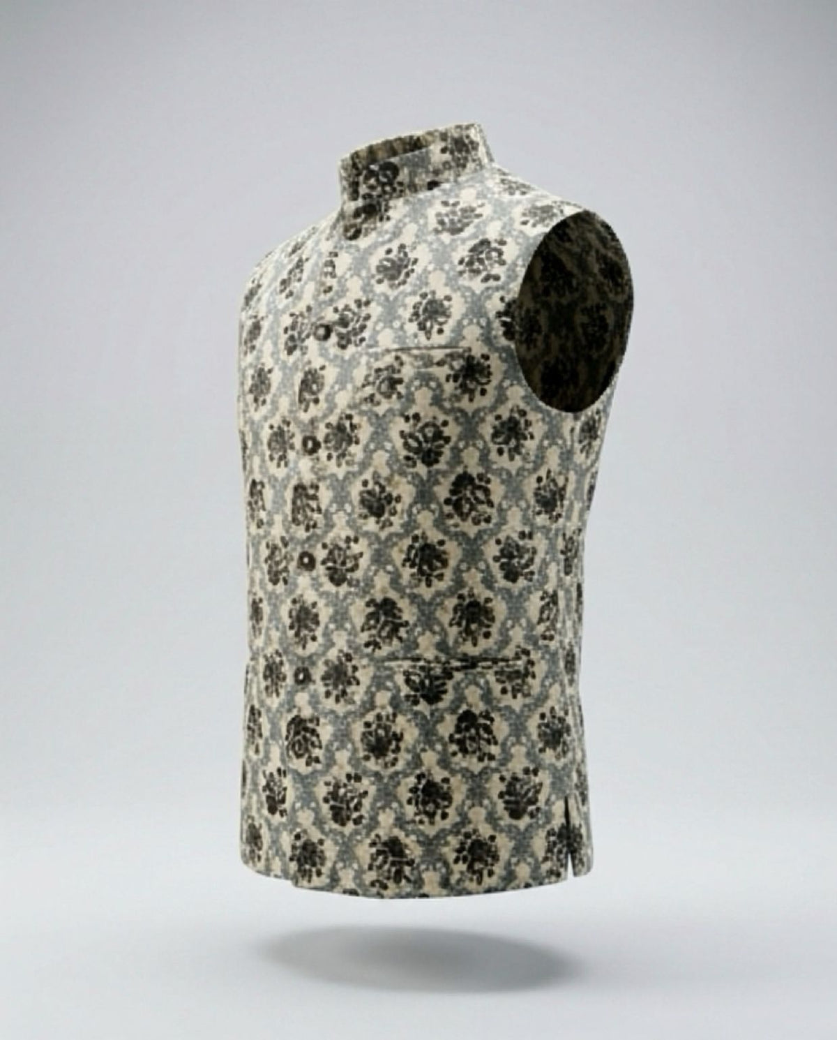 Men's Cotton Koti Jacket - Grey Floral