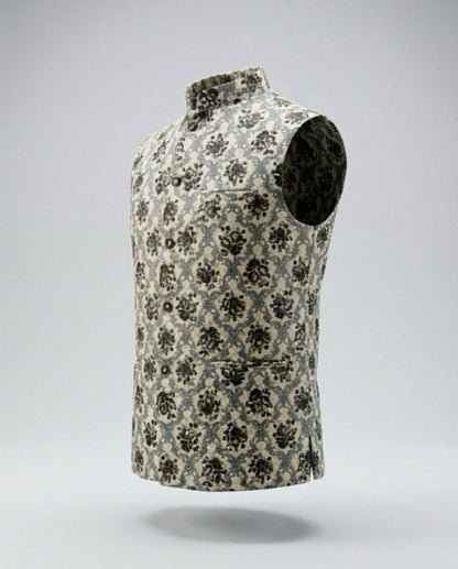 Men's Cotton Koti Jacket - Grey Floral