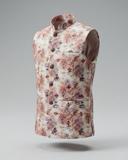 Men's Cotton Koti Jacket - Peach Floral
