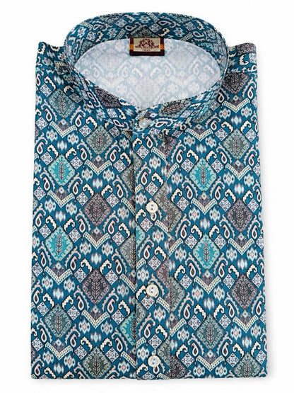 Men's Digital Print Cotton Kurta Set - Blue