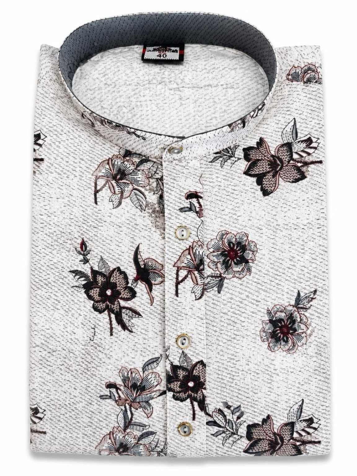 Men's Digital Print Cotton Kurta Set - Grey