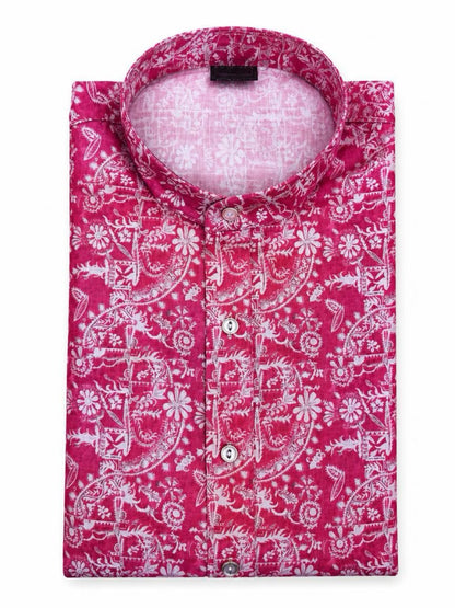 Men's Digital Print Cotton Kurta Set - Pink