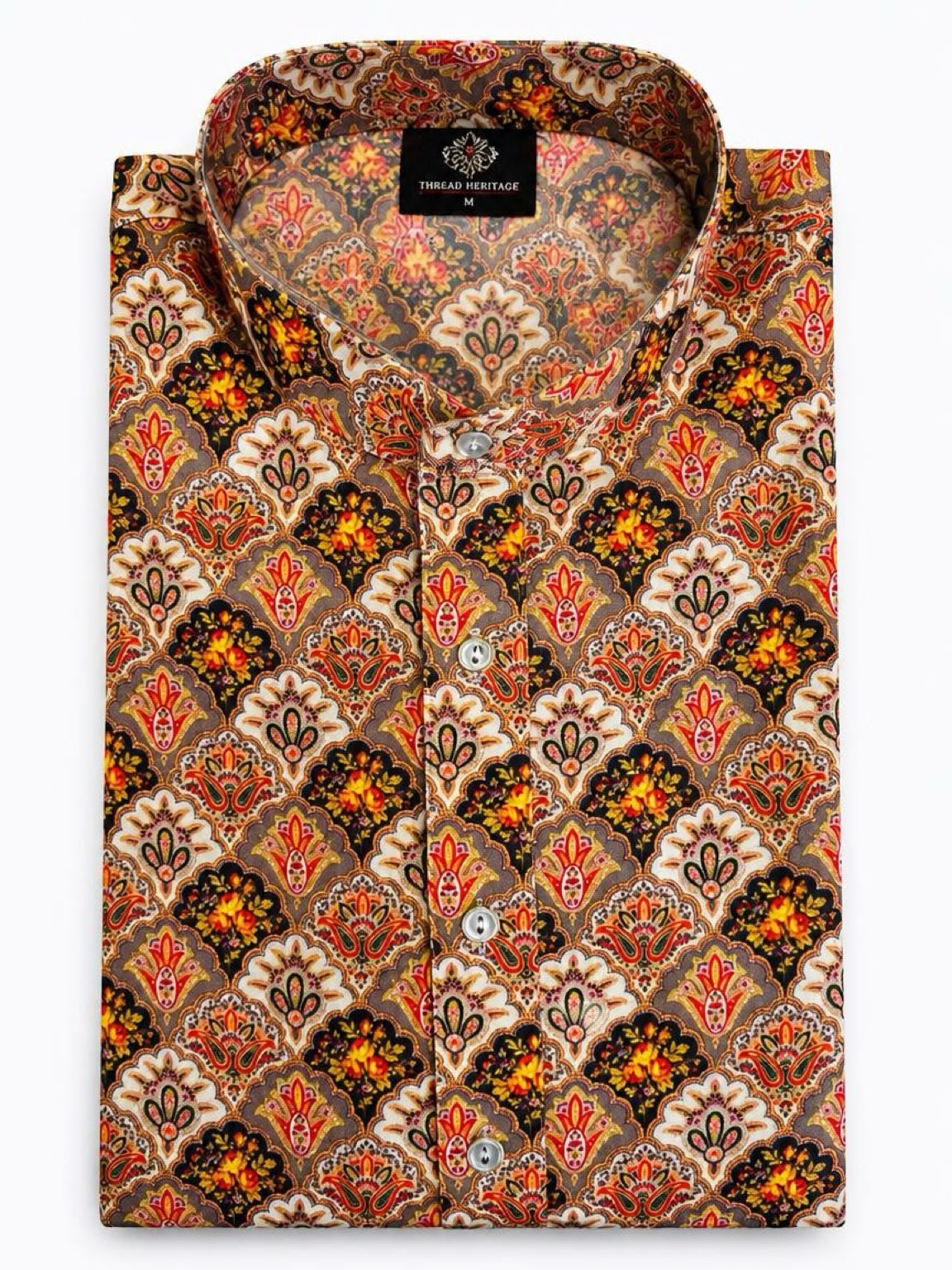 Men's Digital Print Cotton Kurta Set - Rust