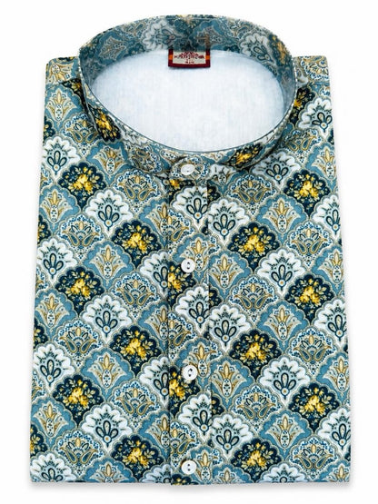 Men's Digital Print Cotton Kurta Set - Teal