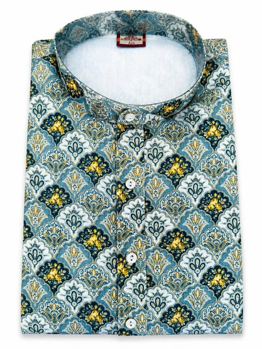 Men's Digital Print Cotton Kurta Set - Teal