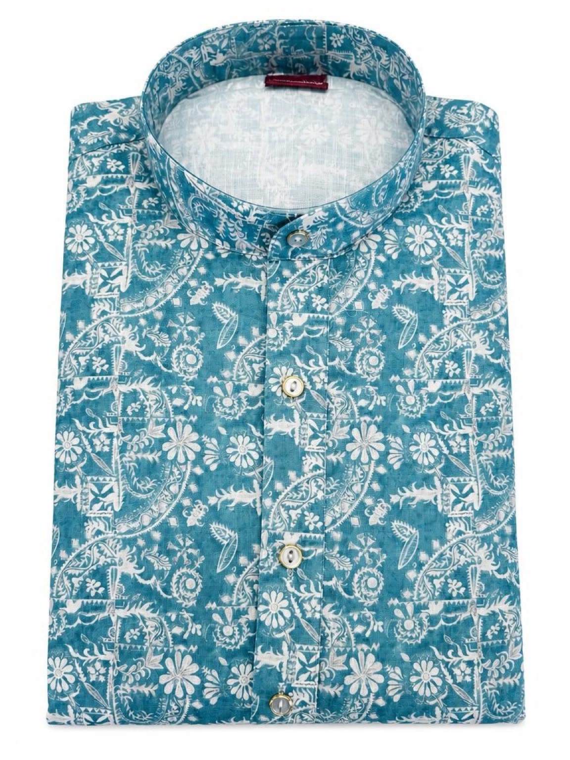 Men's Digital Print Cotton Kurta Set - Turquoise