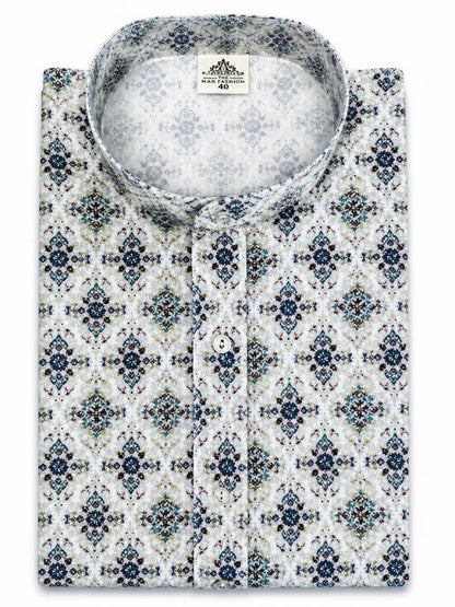Men's Digital Print Cotton Kurta Set - White