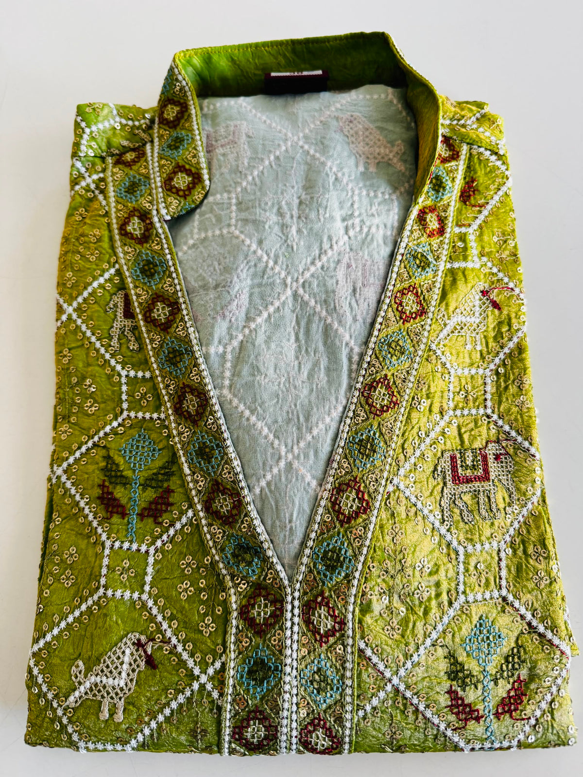 Men's Embroidered Indo-Western Kurta Set - Green