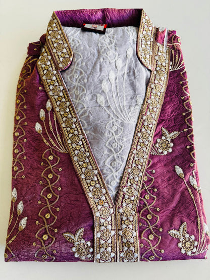 Men's Embroidered Indo-Western Kurta Set - Magenta