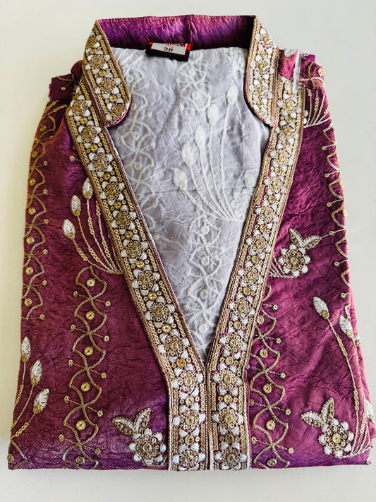 Men's Embroidered Indo-Western Kurta Set - Magenta
