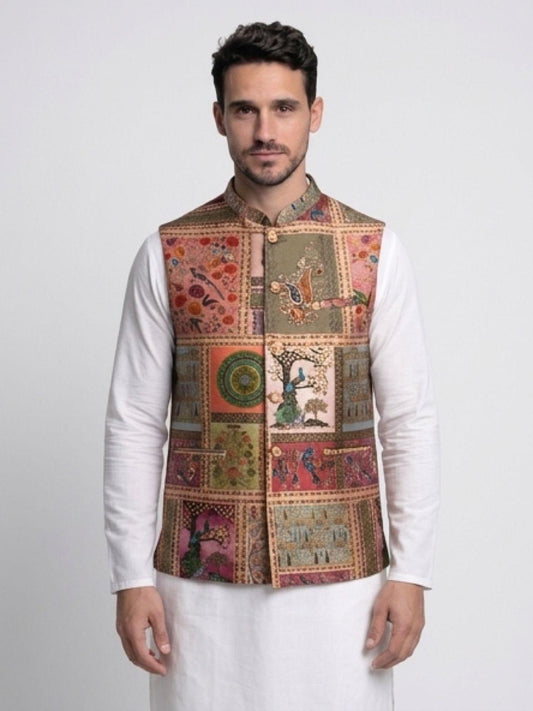 Men's Jodhpuri Koti Jacket - Multicolour
