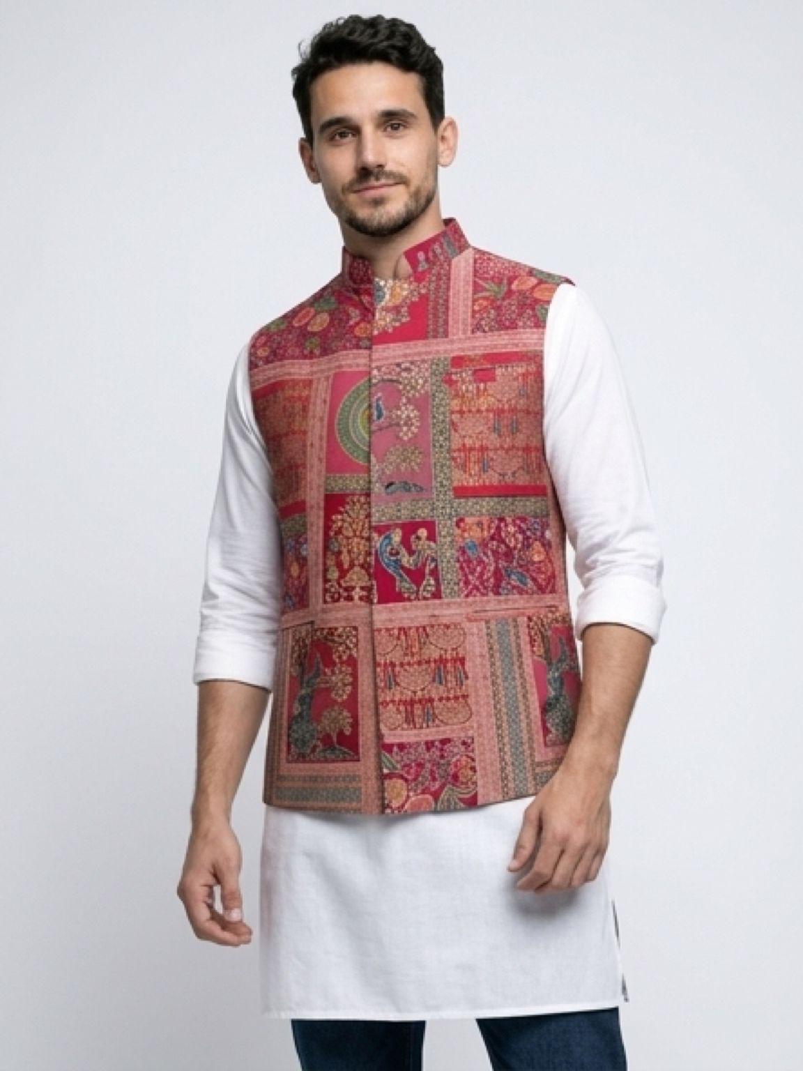 Men's Jodhpuri Koti Jacket - Red