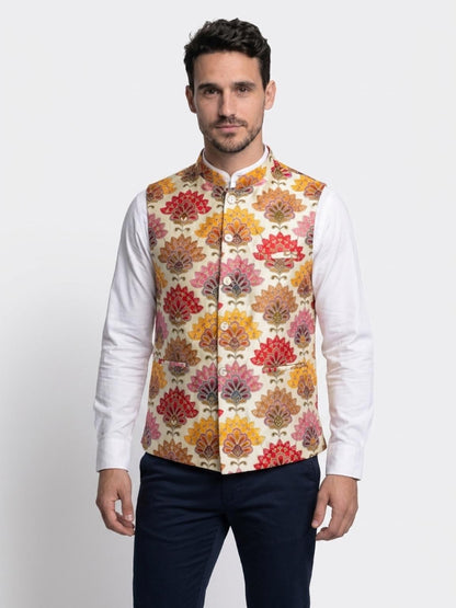 Men's Sequins Koti Jacket - Cream