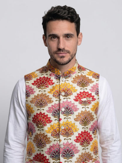 Men's Sequins Koti Jacket - Cream