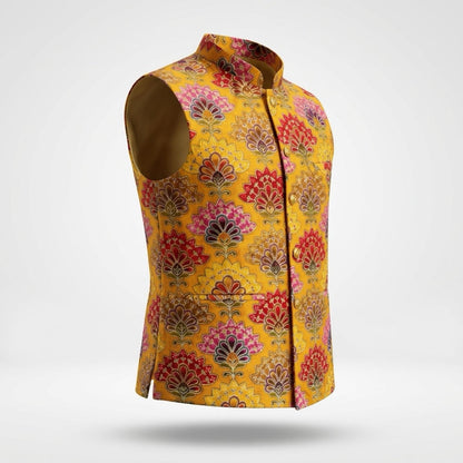 Men's Sequins Koti Jacket - Mustard