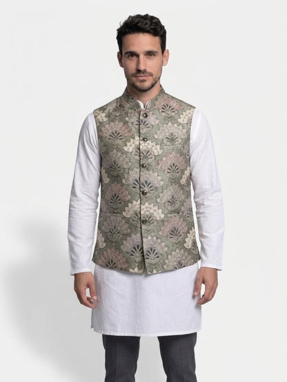 Men's Sequins Koti Jacket - Sage Green