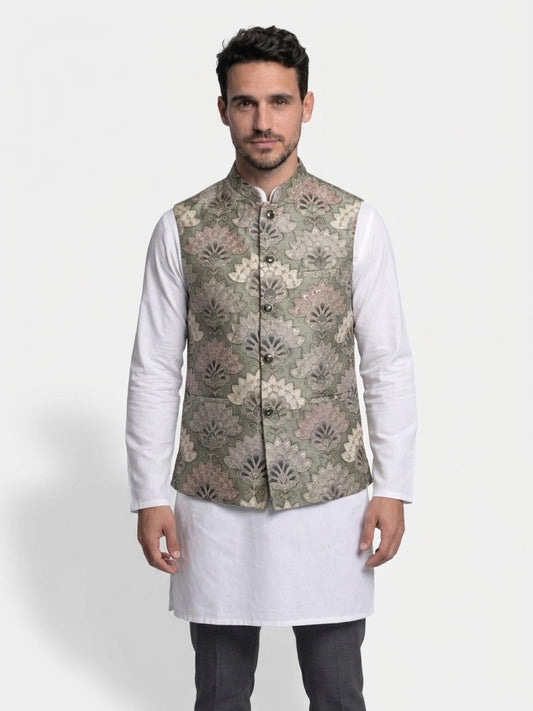 Men's Sequins Koti Jacket - Sage Green