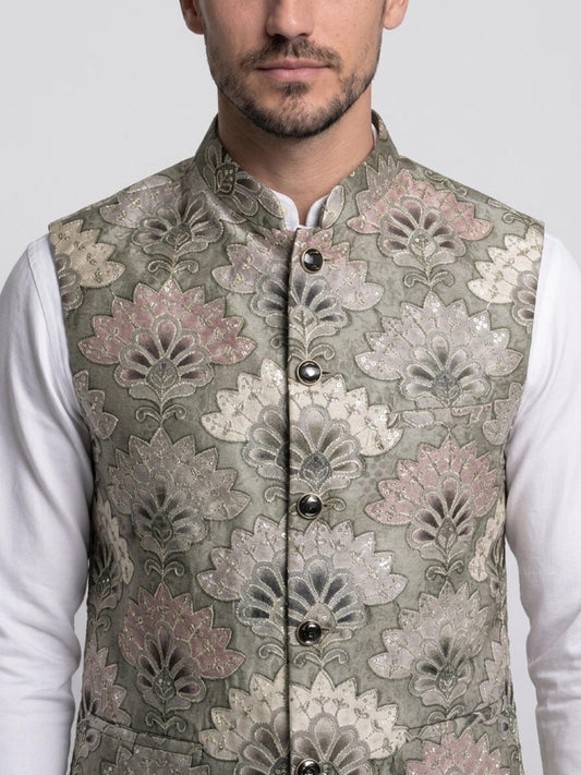 Men's Sequins Koti Jacket - Sage Green