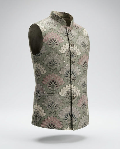 Men's Sequins Koti Jacket - Sage Green