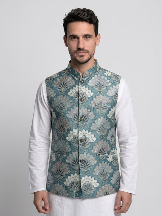 Men's Sequins Koti Jacket - Teal