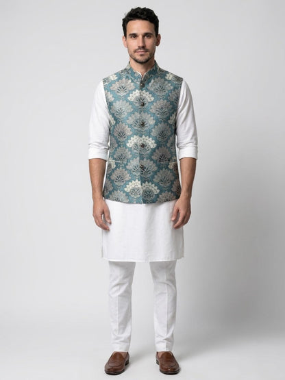 Men's Sequins Koti Jacket - Teal