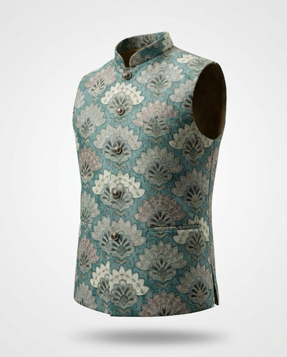 Men's Sequins Koti Jacket - Teal