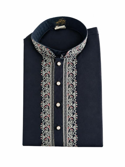 Men's Embroidered Japanese Fabric Kurta Set - Charcoal Grey