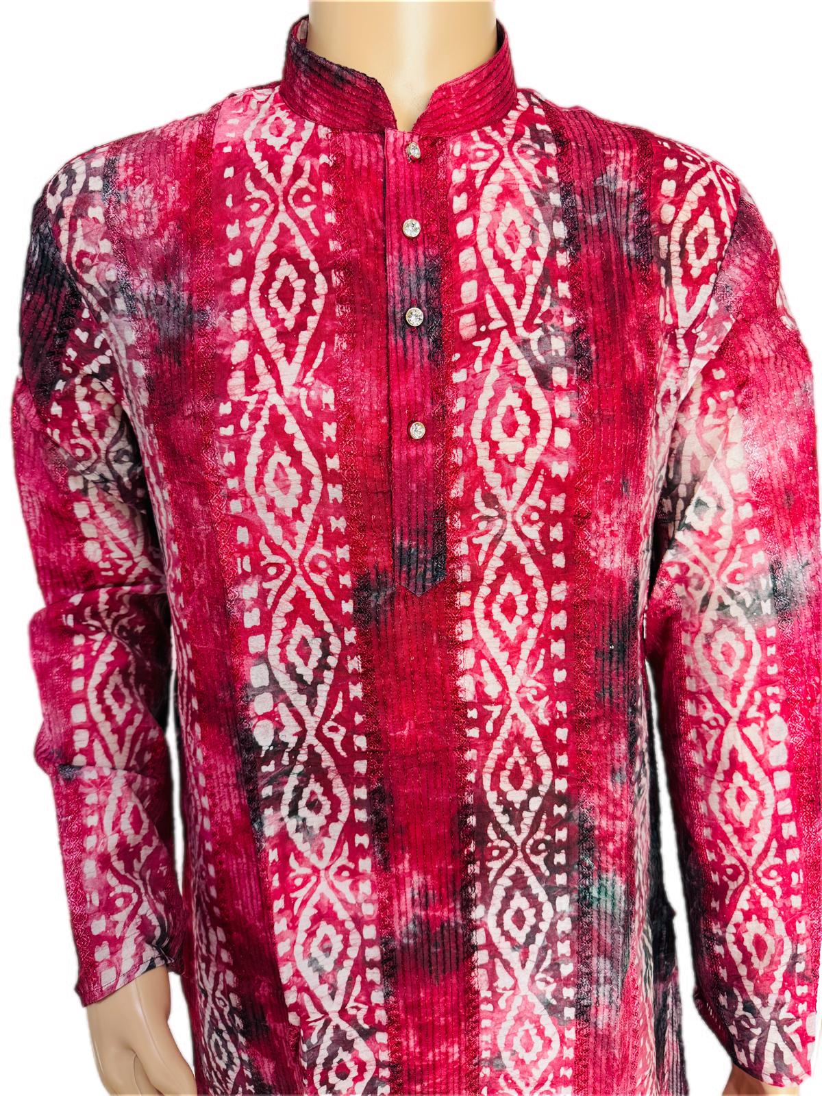 The Breezy Batik - Crimson Bloom Kurta  Set