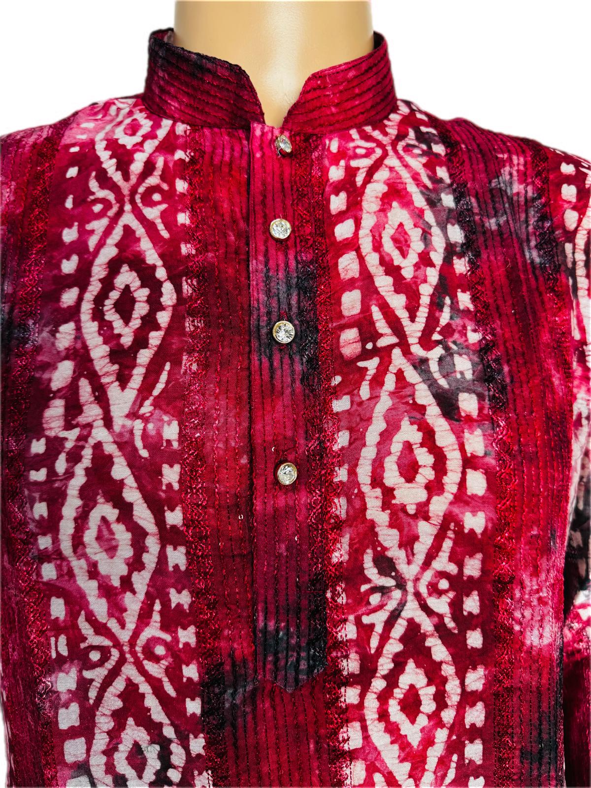 The Breezy Batik - Crimson Bloom Kurta  Set